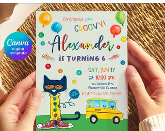 printable Pete the Cat Birthday Party Invitation, Editable Pete the Cat Invite, Party Invite Template, boy girl birthday
