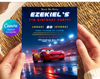 Cars invitation, Lightning Mcqueen invite, Printable Birthday Party Invitation, racing Birthday invitation template