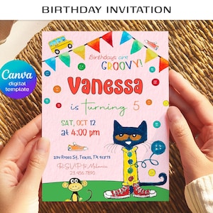 printable Pete the Cat Birthday Party Invitation, Editable Pete the Cat Invite, Party Invite Template, boy girl birthday