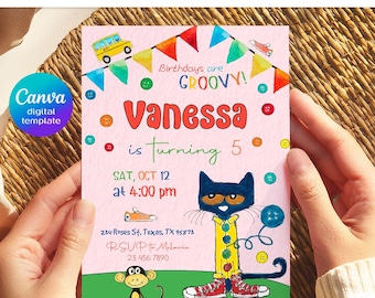 printable Pete the Cat Birthday Party Invitation, Editable Pete the Cat Invite, Party Invite Template, boy girl birthday