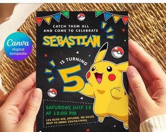 Printable birthday invitation, b-day invite, editable invitation, Anime Birthday invite, instant download