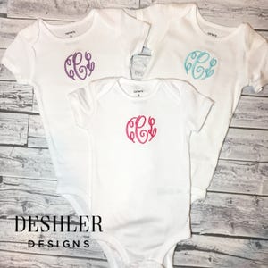 Monogrammed bodysuit, bodysuit with Initials , monogram bodysuit, monogram onsie, monogrammed onsie, personalized baby gift, baby gift idea image 1