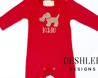 Puppy Valentines Romper, Puppy Valentine Romper, Valentines Romper, Valentine Romper, boys valentines romper, valentines dog outfit