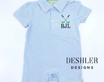 Baby Boy Golf Outfit, Toddler Boy Golf outfit, baby boy golf gift, golf baby gift, Boys Monogram Polo Romper, Polo Romper, golf shortalls