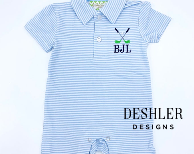 Petit Bebe Baby Boys Navy Blue Check Bubble - Smocked Golf Theme