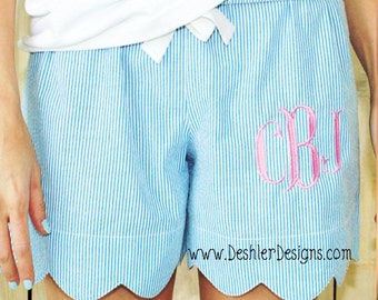 Monogram Scallop Shorts, Scallop Shorts, scalloped shorts, Pajama shorts, seersucker scallop shorts, group order monogram shorts