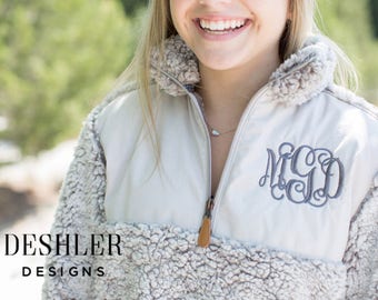 Monogram Sherpa, monogram Sherpa pullover, Sherpa pullover, monogrammed sherpa, grey sherpa, tan sherpa, gray sherpa, womens sherpa, sherpa