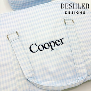 Light Blue Gingham Duffle Bag, Baby Boy Duffel Bag, Boys Monogram Overnight Bag, Baby boy luggage bag, Boys Monogram Duffle, monogram duffel