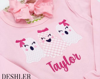 Girls Halloween Shirt, Pink Halloween Shirt, ghosts with bows shirt, Pink Ghosts Shirt, Pink Ghost Shirt, toddler girl Halloween shirt