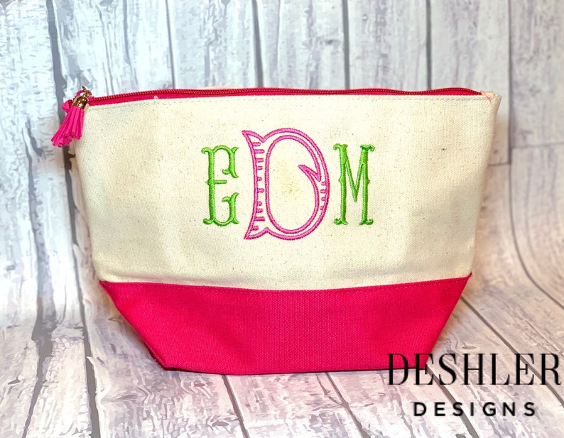 Monogram cosmetic bag, Monogrammed Cosmetic bag, Monogram pouch, monogram organizer, monogram makeup bag, zippered pouch, girls group gift image 6