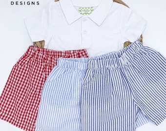 Boys Monogram Polo and Shorts Outfit, Seersucker Shorts and Polo, Shorts and Polo outfit, Boys Monogram outfit, Boys monogrammed outfit