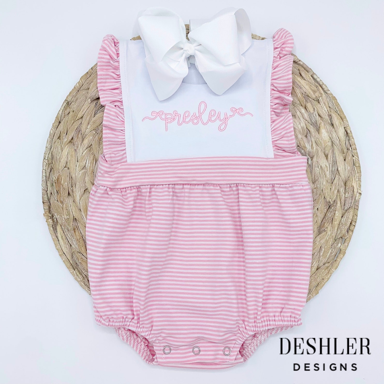 Pink Ruffle Bubble, Monogram Pink Bubble, Pink Monogam Bubble, Girls ...