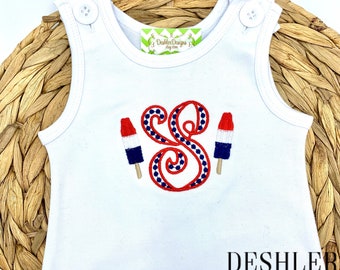 Patriotic Baby Outfit, patriotic romper, patriotic bubble, patriotic Sunsuit, monogram patriotic outfit, patriotic monogram bubble,