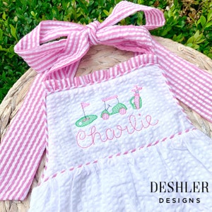 Baby Girl Golf Green Knit Stripe Bubble main image 0