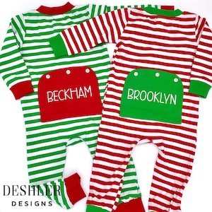 Christmas Pajamas, Christmas pjs, monogram Christmas pjs, monogram kids pajamas, monogram butt flap pajamas, monogrammed butt flap pjs