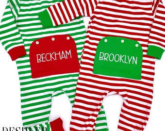 Christmas Pajamas, Christmas pjs, monogram Christmas pjs, monogram kids pajamas, monogram butt flap pajamas, monogrammed butt flap pjs