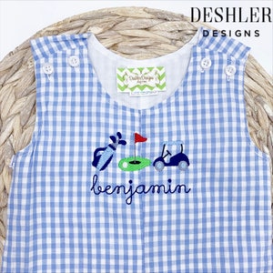 Anavini Velani Boys Blue Gingham Smocked Golf Jon Jon main image 0