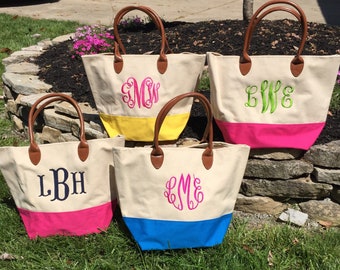 Monogram Tote, monogram tote bag, monogrammed tote, monogrammed tote bag, pink tote, blue tote, turquoise tote, yellow tote, teacher gift