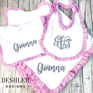 Baby Girl gift set, Baby Girl blanket, Baby Girl Monogram Blanket, monogram ruffle blanket, personalized baby girl gift