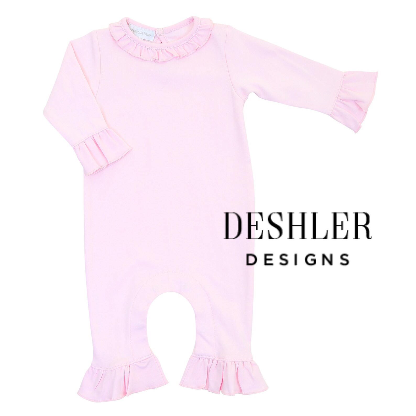 Magnolia Baby Ruffle Romper, Pink and White Ruffle Romper, Pink Ruffle ...