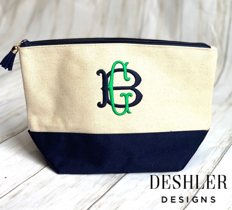 Monogram cosmetic bag, Monogrammed Cosmetic bag, Monogram pouch, monogram organizer, monogram makeup bag, zippered pouch, girls group gift image 3