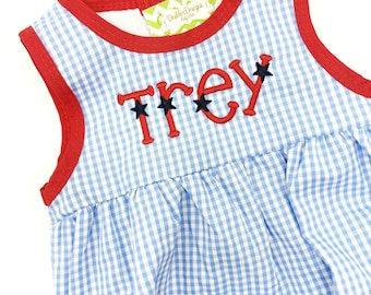 Patriotic Boys Bubble, Boys Monogram Bubble, Gingham Bubble, Red White and Blue bubble, patriotic bubble, red and blue bubble, patriotic