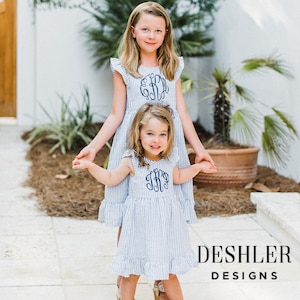 Monogram Seersucker Dress, Seersucker Dress, Monogrammed Seersucker Dress, Monogrammed dress, monogram dress, deshler Designs, summer dress image 5