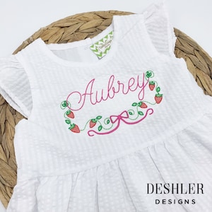 Seersucker Dress with Strawberry design, Seersucker Dress, Monogrammed Seersucker Dress, Strawberry monogram dress