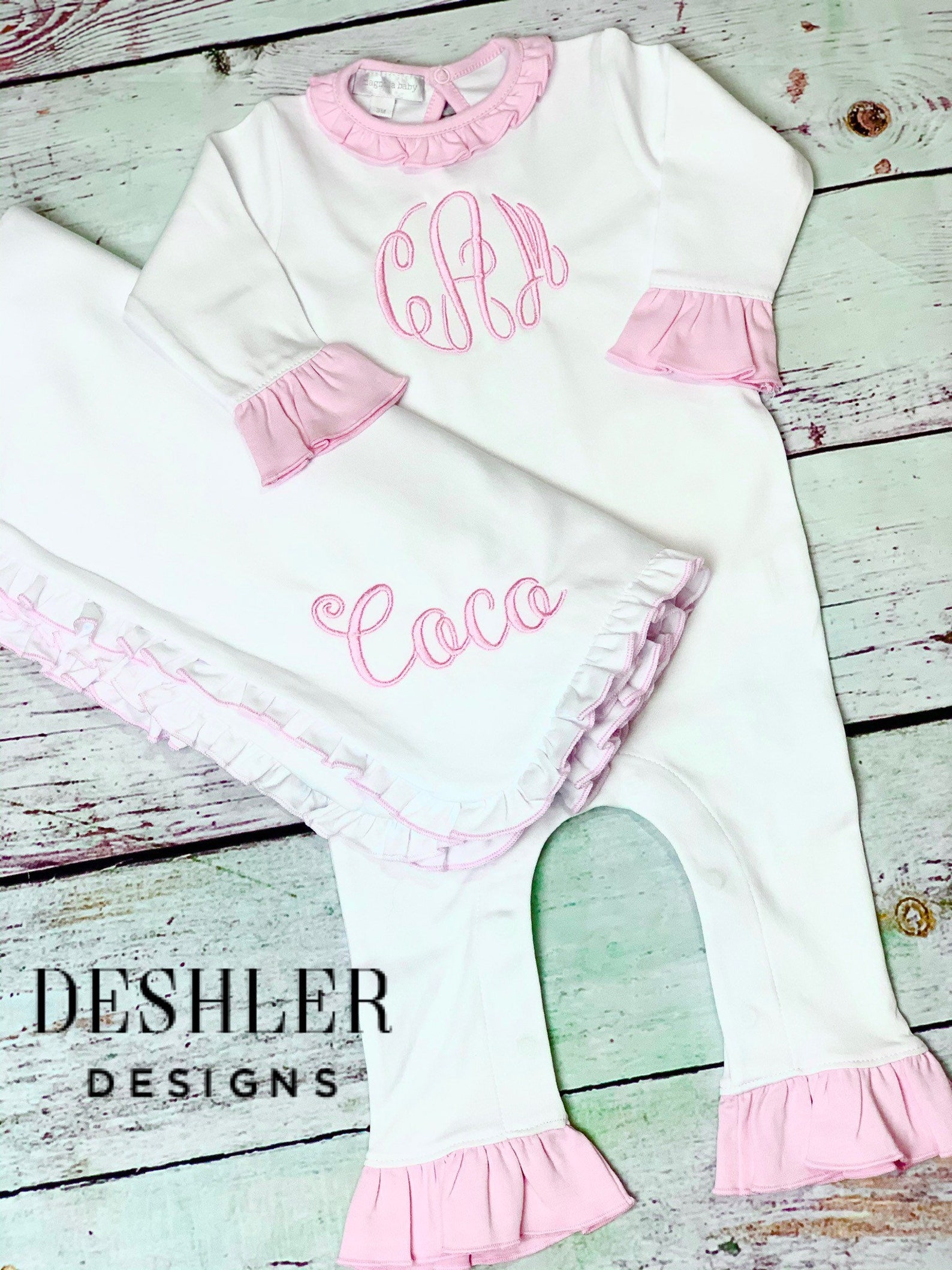 Magnolia Baby Ruffle Romper, Pink and White Ruffle Romper, Pink Ruffle ...