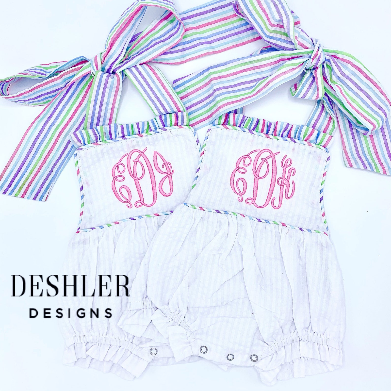 Seersucker Romper w/ Tulips