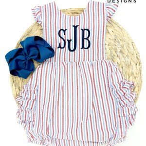 Patriotic Ruffle Romper, Red White and Blue Romper, Monogram Patriotic Romper, Patriotic Baby Girl outfit, patriotic toddler girl outfit