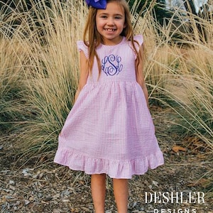 Monogram Seersucker Dress, Seersucker Dress, Monogrammed Seersucker Dress, Monogrammed dress, monogram dress, deshler Designs, summer dress image 6