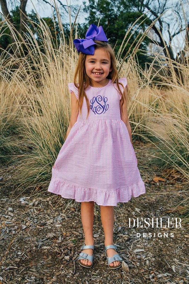 Monogram Seersucker Dress, Seersucker Dress, Monogrammed Seersucker Dress, Monogrammed dress, monogram dress, deshler Designs, summer dress image 6