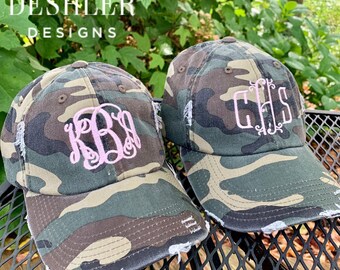 Monogram Camo Hat, Monogrammed Camo hat, camo hat, Camo ball cap, monogram camo ball cap, distressed camo hat, distressed ball cap, camo cap