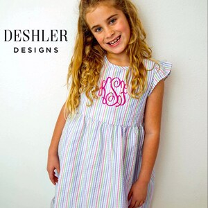 Monogram Seersucker Dress, Seersucker Dress, Monogrammed Seersucker Dress, Monogrammed dress, monogram dress, deshler Designs, summer dress image 3