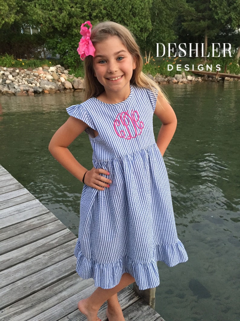 Monogram Seersucker Dress, Seersucker Dress, Monogrammed Seersucker Dress, Monogrammed dress, monogram dress, deshler Designs, summer dress image 8