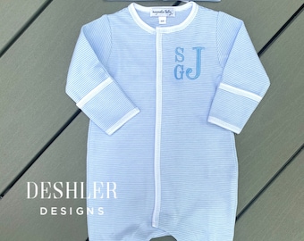 Baby Boy Coming Home Outfit, Blue Stripe footie, Blue stripe sleeper, Blue stripe footie, Blue stripe footie, personalized baby boy sleeper