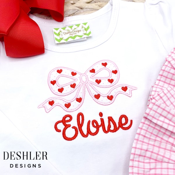 Valentines Bow Shirt, Monogram Bow Shirt, Monogram Valentines shirt, Girls Applique Valentines Shirt, Valentines applique shirt, bow shirt