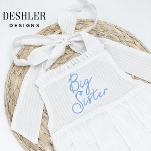 Big Sister Reveal, Big Sister Outfit, Big sister romper, big sister announcement, big sister sunsuit, big sister, seersucker big sister