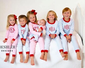 Matching Pajamas, Christmas pjs, monogram Christmas pjs, monogram kids pajamas, matching kids Christmas pajamas, matching cousin pajamas