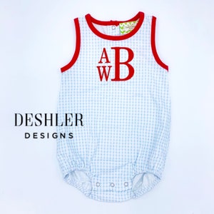 Patriotic Boys Bubble, Boys Monogram Bubble, Windowpane Bubble, Red White and Blue bubble, patriotic bubble, red and blue bubble, patriotic