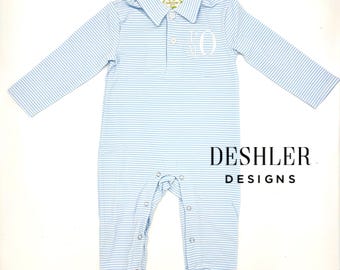 Baby Boy Long Polo Romper, Monogram Polo Romper, Toddler boy polo romper, monogrammed polo romper, long romper for baby boy, polo romper