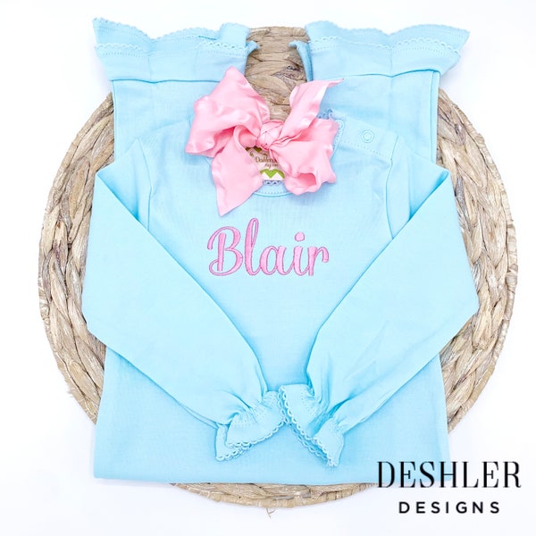 Aqua Ruffle Romper, Monogram ruffle romper, ruffle romper, aqua monogram ruffle romper, baby girl romper, baby girl gift, monogram romper