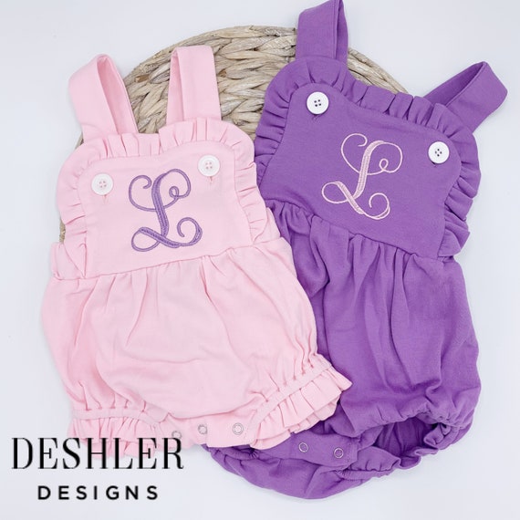 Monogram Ruffle Romper, monogram sunsuit, Ruffle sunsuit, ruffle Monogram romper, ruffle romper, toddler girls romper, baby girl clothing