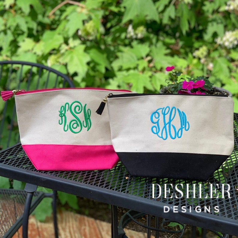 Monogram cosmetic bag, Monogrammed Cosmetic bag, Monogram pouch, monogram organizer, monogram makeup bag, zippered pouch, girls group gift image 2