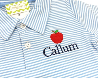 Apple Polo, Boys Monogram Apple Polo Shirt, Boys first day of school shirt, boys apple polo, monogram Apple polo, polo with Apple