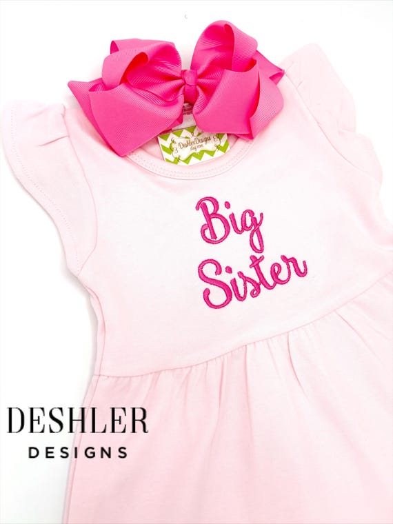 big sister embroidered dress Big Sister Pink Ribbon Beverly Dress by Classic Whimsy - Girls Dresses