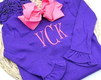 Purple Monogram ruffle romper, ruffle romper, girls romper, baby girl romper, purple baby girl gift, monogram romper, monogrammed romper