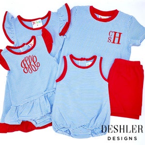 Patriotic Sibling Outfit, Monogram Patriotic outfits, monogrammed patriotic bubble, patriotic baby outfit, patriotic kids, patriotic bubble