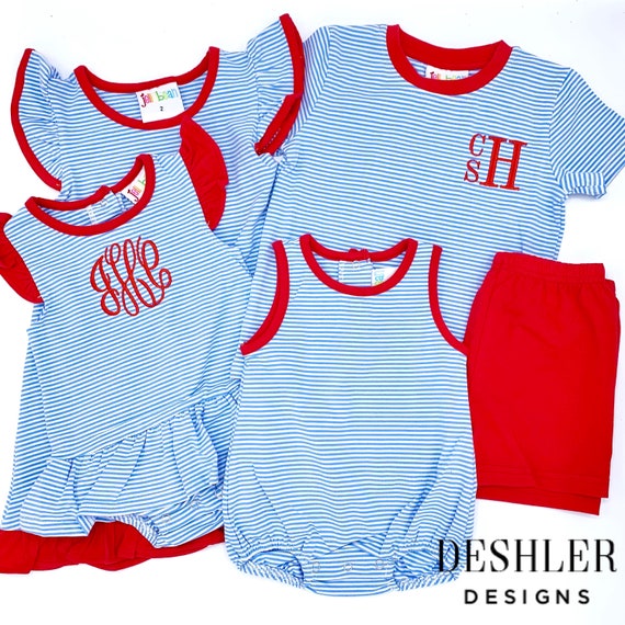 Patriotic Sibling Outfit, Monogram Patriotic outfits, monogrammed patriotic bubble, patriotic baby outfit, patriotic kids, patriotic bubble